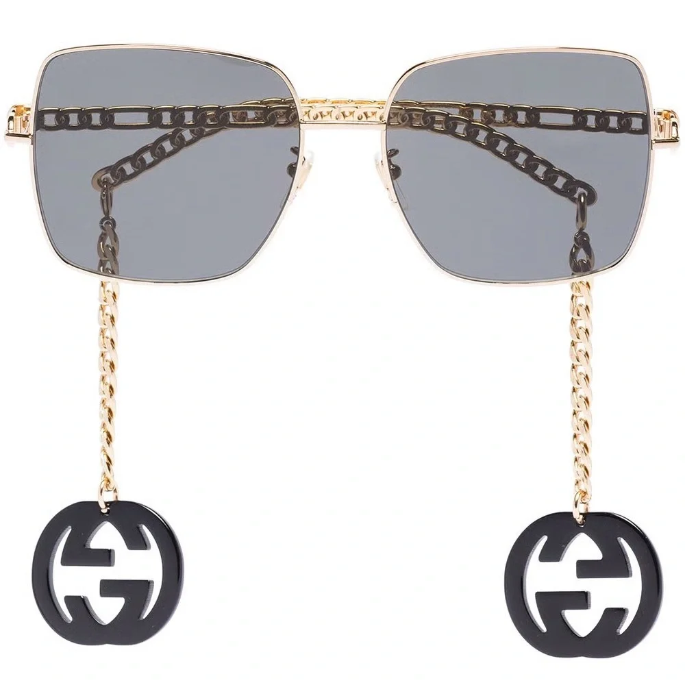 Gucci Gold Metal Square Sunglasses with Dark Gray Lenses